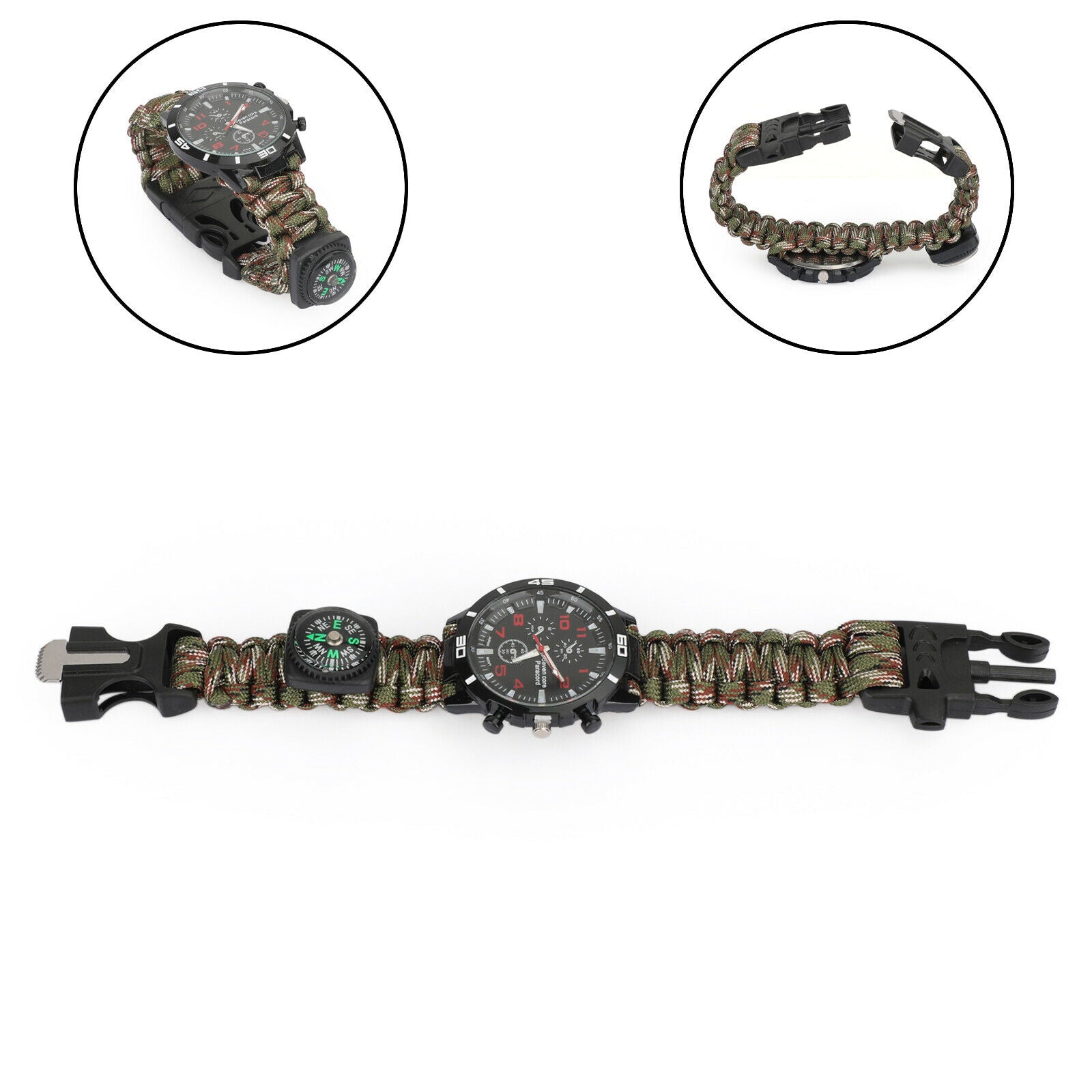 Watch Bracelet Paracord Compass Flint Fire Starter Whistle Outdoor GC B5