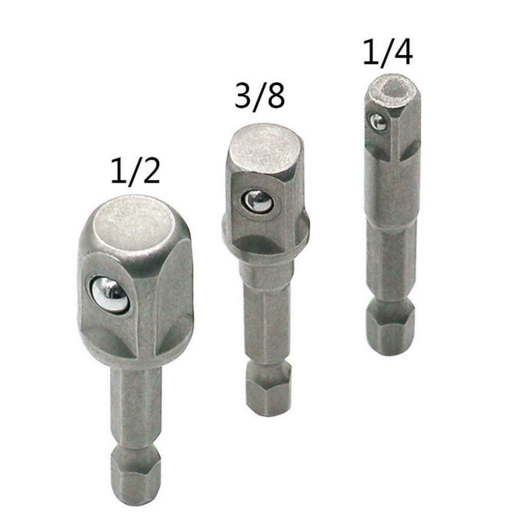 3 Pieces Hex Shank Square Head Drive Socket Extension Rod 1/4" 3/8" 1/2"