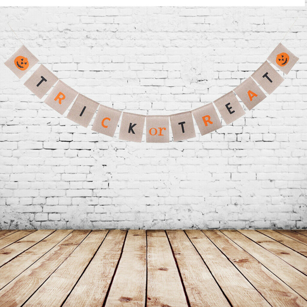 Trick or Treat Pumpkin Halloween Burlap Bunting Banner Garland Decoration