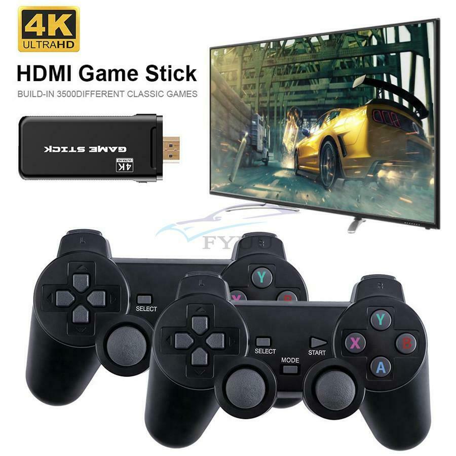 Mini 4K - TV Game Stick 64GB Card 10000+ Retro Classic Game Console Handle
