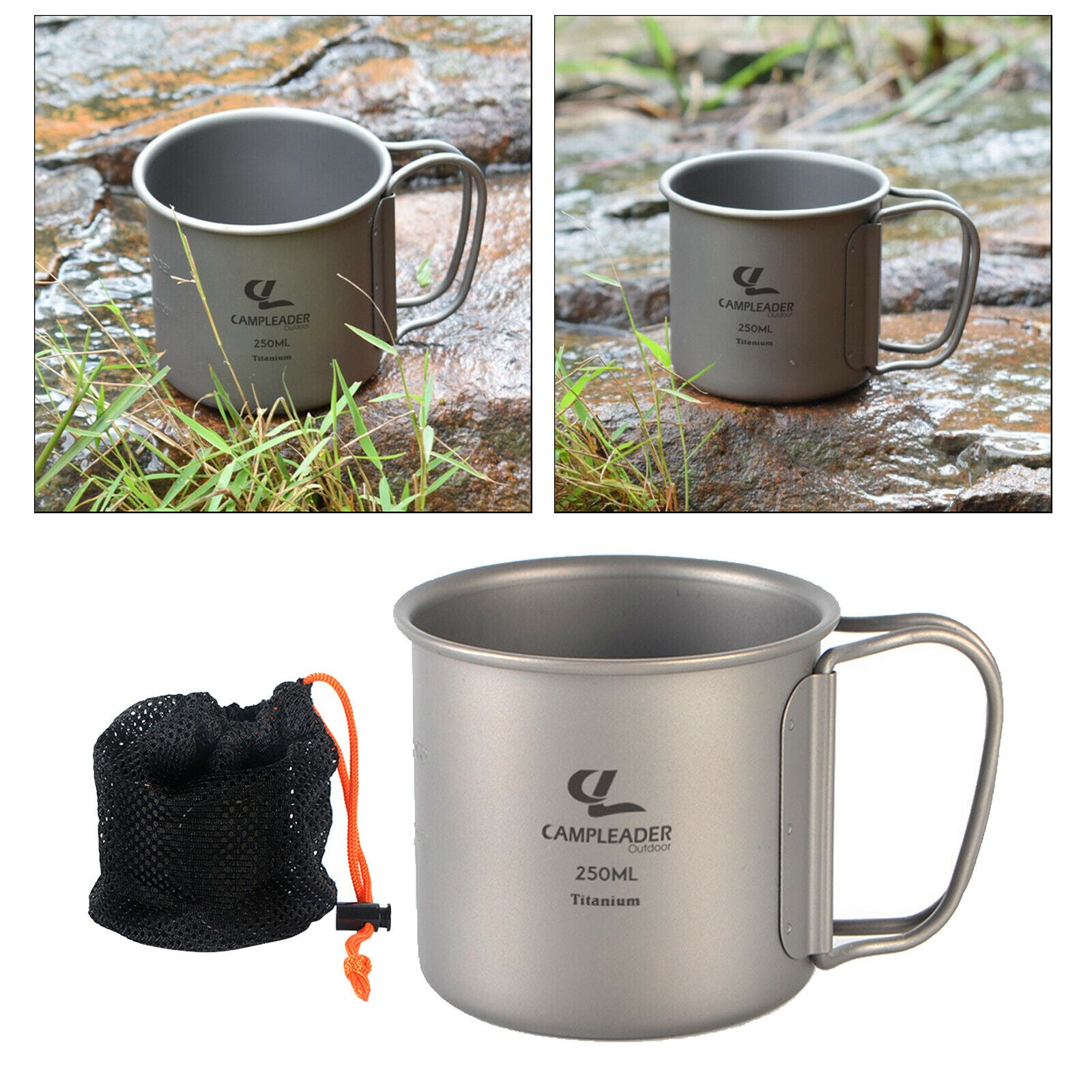 250ml Collapsible Handle Camping Mug Portable Travel Tourist Titanium Pot