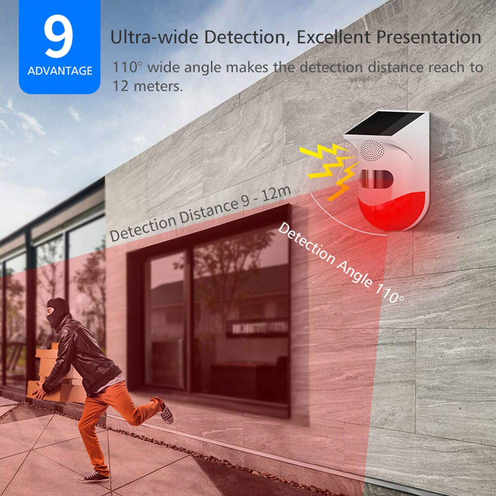 IP67 Solar Alarm Outdoor Infrared Security Warning Motion Sensor Detector
