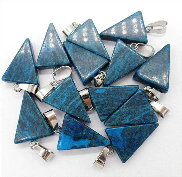 100Pcs 20x15x6mm Wholesale Blue Crazy Lace Agate Triangle Pendant Bead HH8223