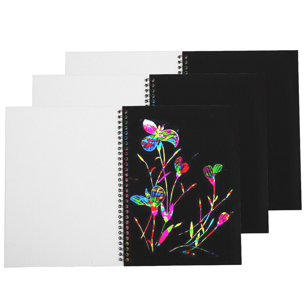 3Pcs Scratch Notes Books Set Scratch Doodle Art Rainbow Paper Card Wooden Pen