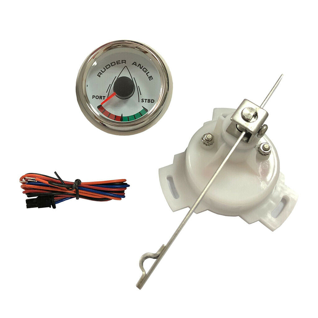 Boat Rudder Angle Gauge with Mating Sensor 0-190Ω 52mm Chrome White