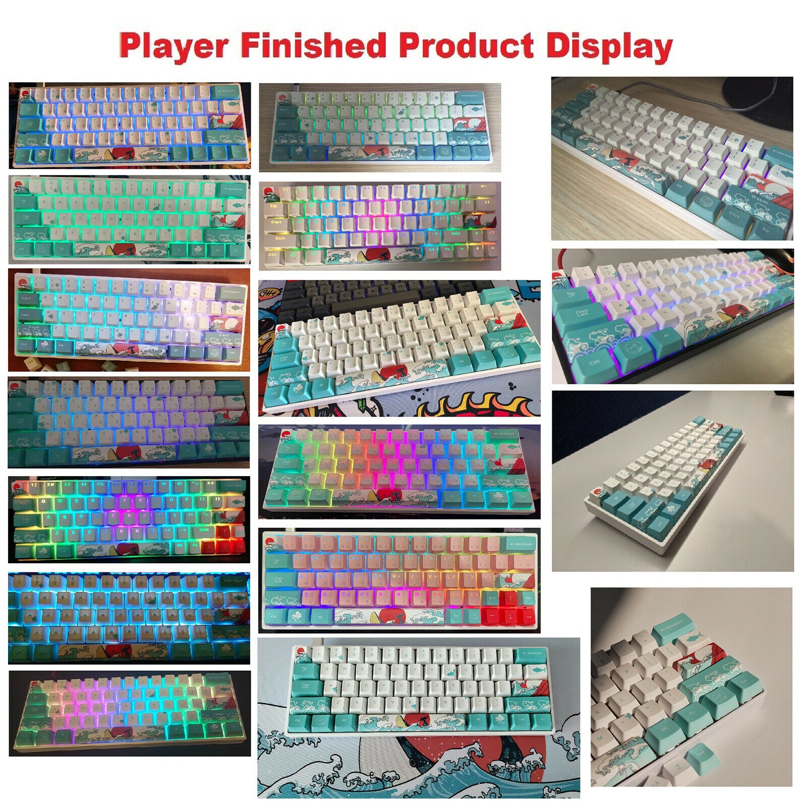 71 Keys Coral Sea Keycaps PBT Dye Sub Set For Cherry MX Keyboards Russian