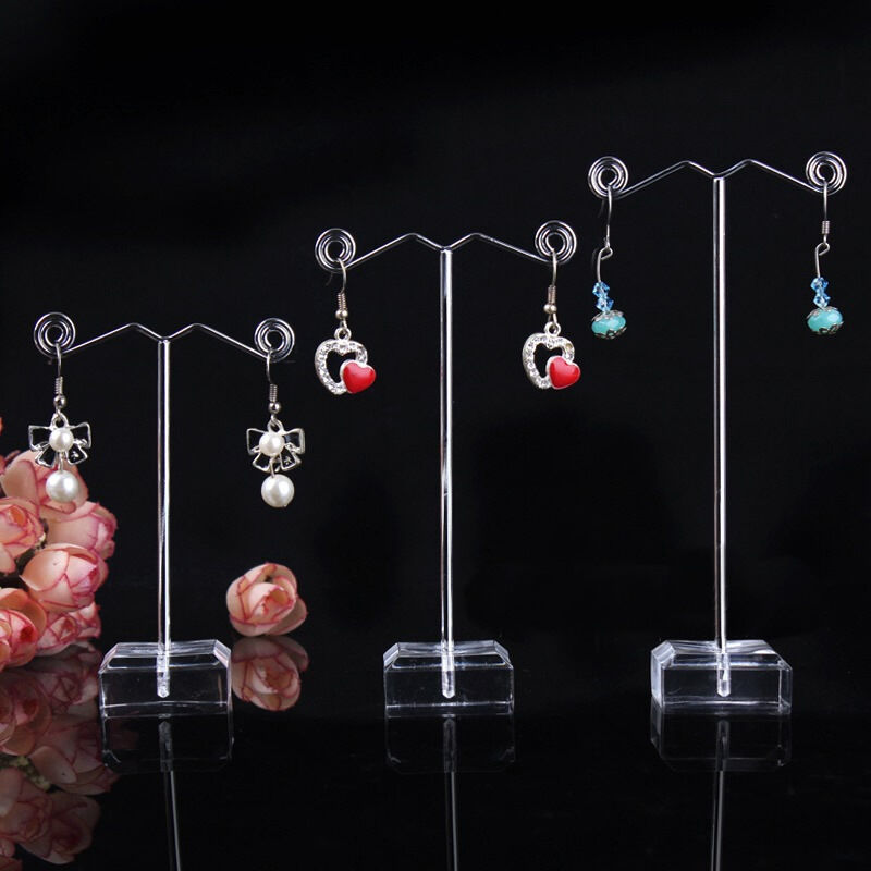 3pcs Clear Acrylic Metal Tree Earring Necklace Jewelry Display Stand Rack Holder