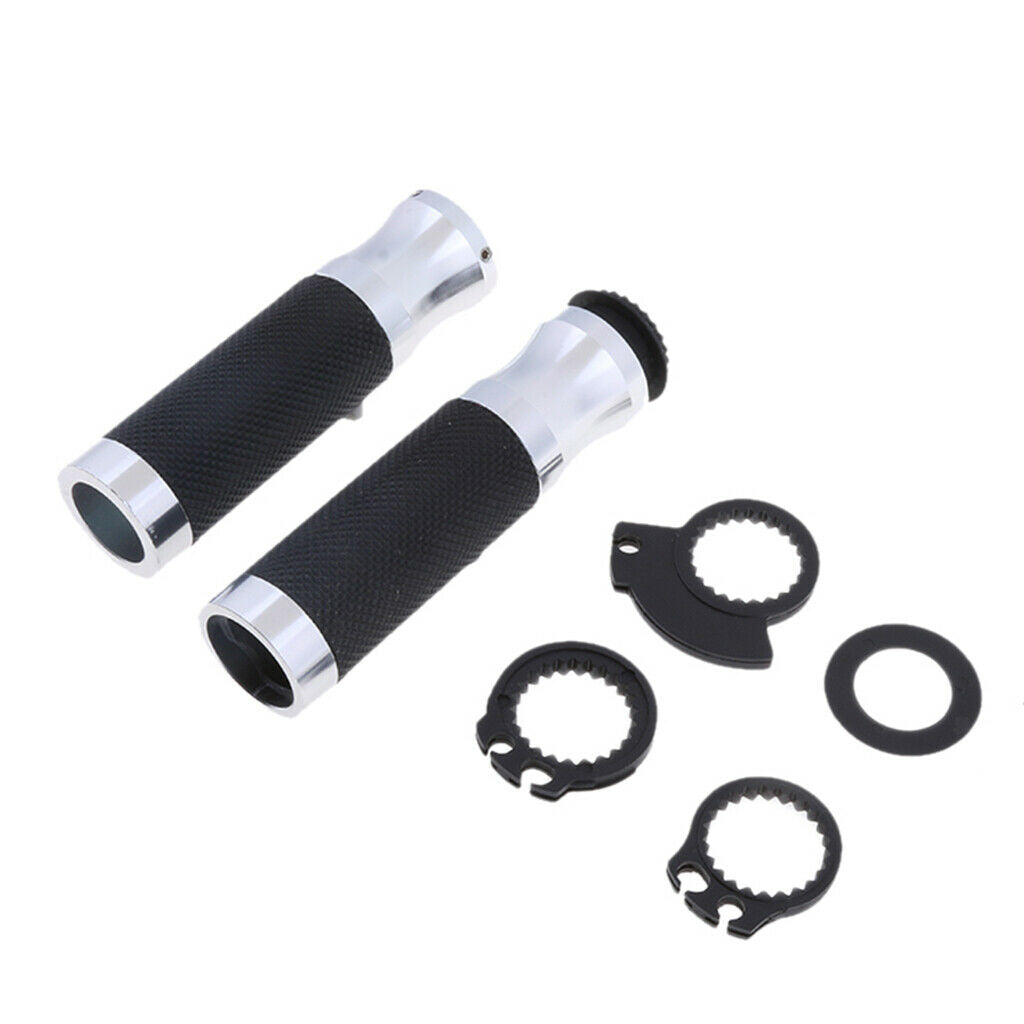 7/8" 22mm CNC Aluminum Motorcycle Throttle Control Handlebar Grips Sliver