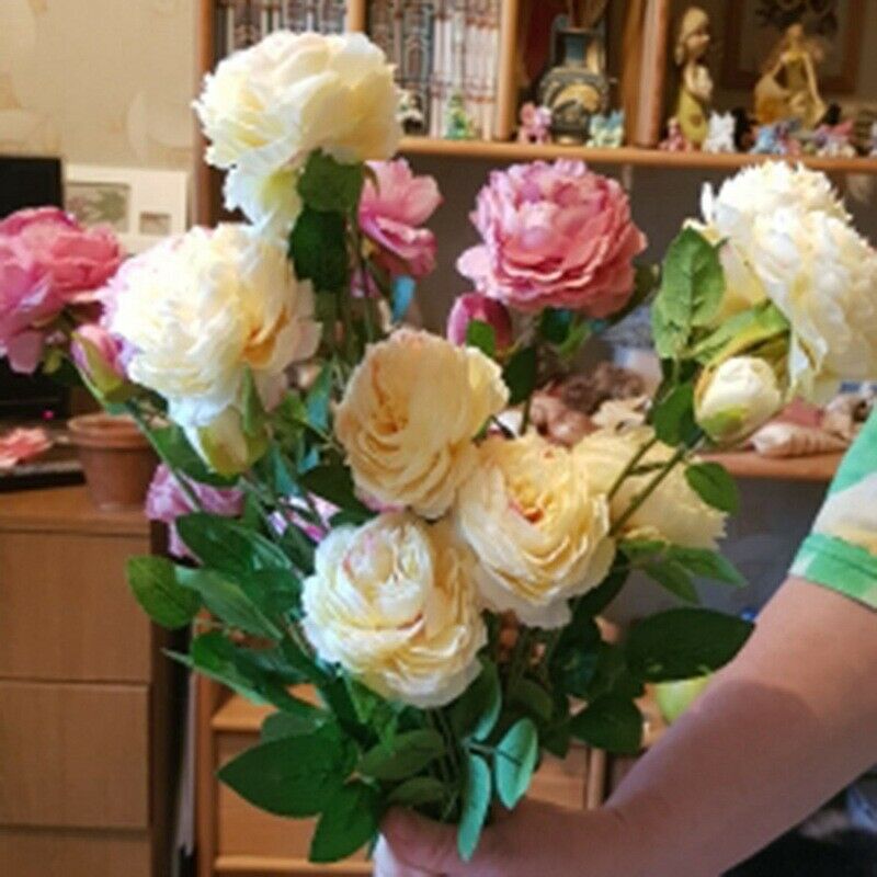 3 Heads Artificial Flowers Peony Bouquet Silk Flowers Bridal Bouquet Fall ViviO4