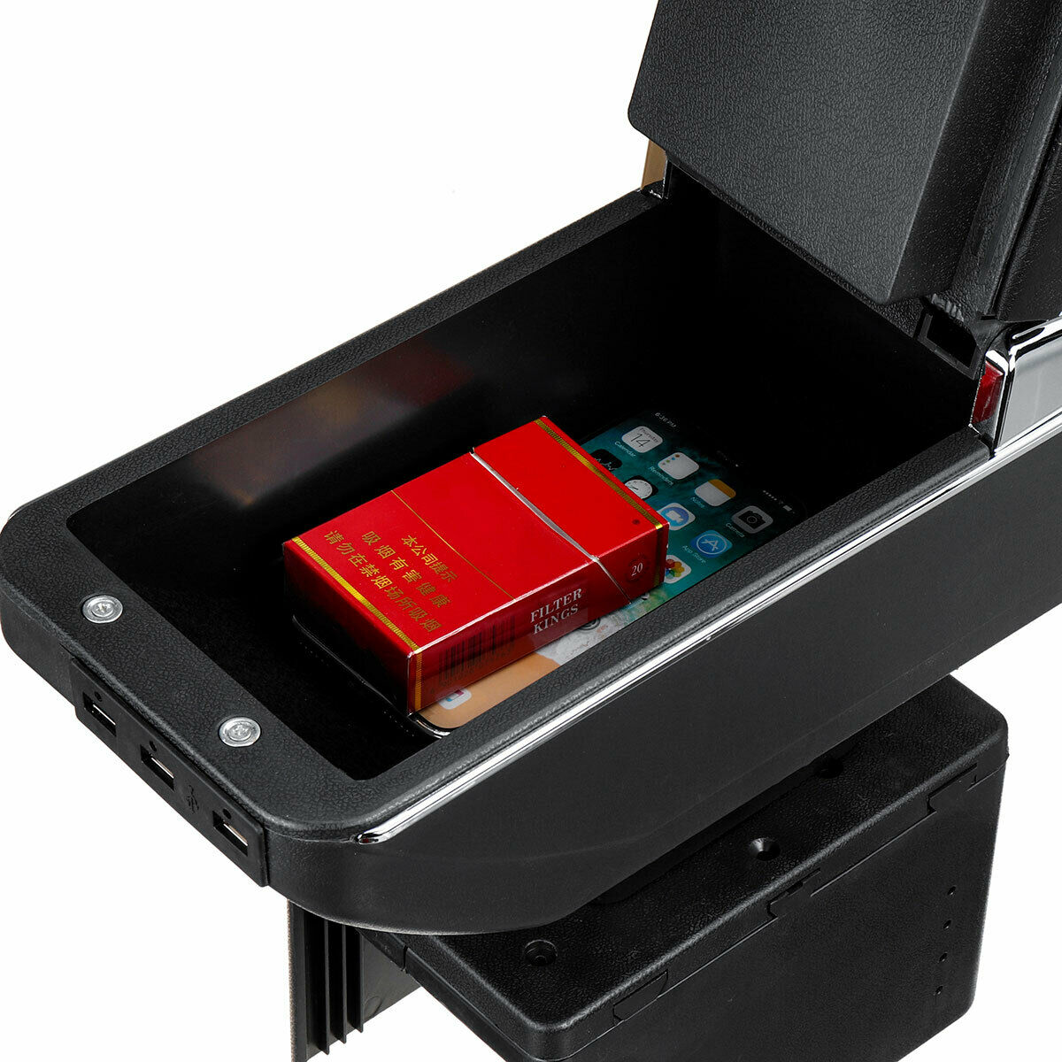 Universal USB Storage Arm rest Cushion Armrest Centre Console Box Leather