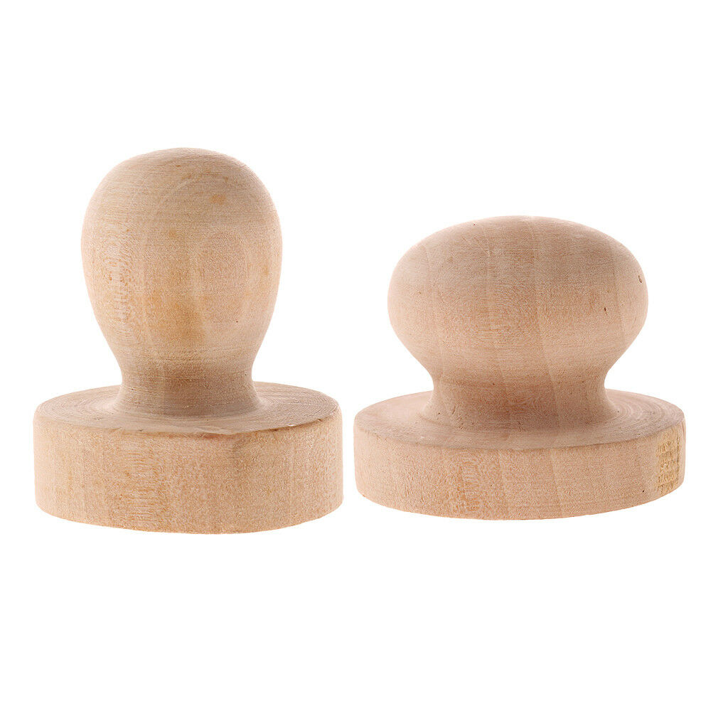 2pcs Round Wooden Rubber Stamp Handle for DIY Wood Stamp Embossing Tool