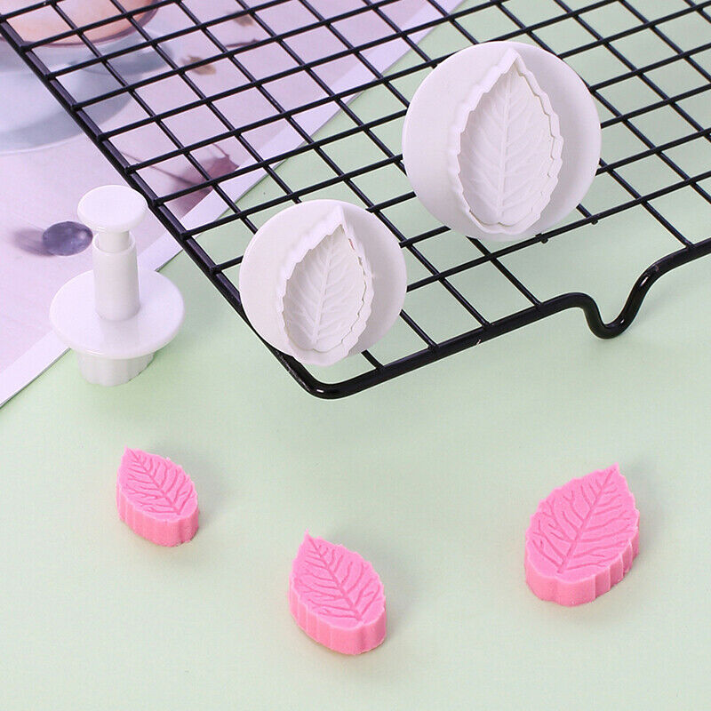 3Pcs/Set Rose Leaf Leaves Plunger Cutter Cake Fondant Decorating Sugarcra.l8