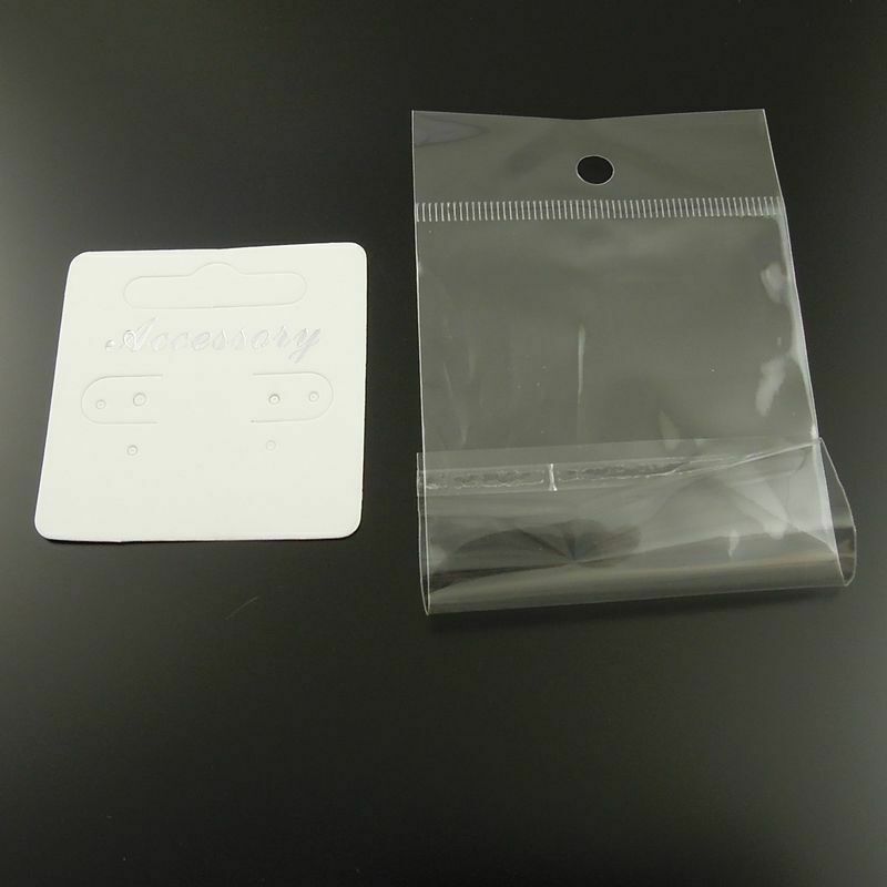 5cm White Paper Cards 100 pcs Jewelry Display Hanging Cards with Bags 12x6cm