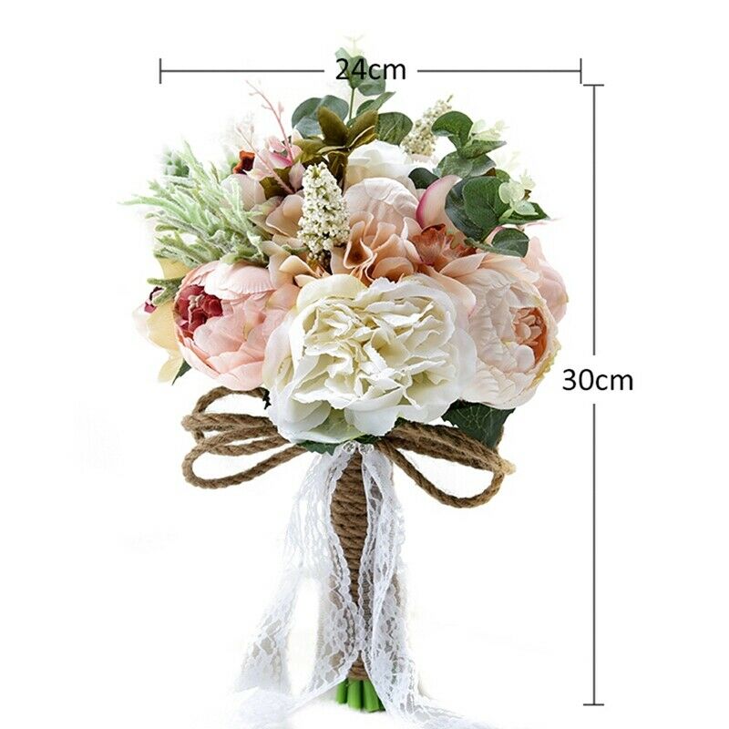 Artificial Peony Rose Flower Bouquet for Bride Bridesmaid Handmade Wedding BQ6N7