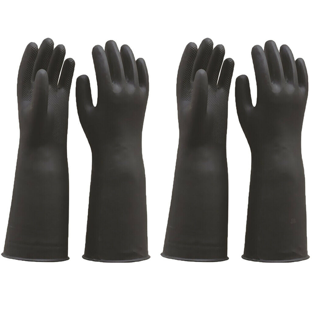 2 Pairs Heavy Duty Industrial Latex Rubber Gloves  Resistant Black 60cm