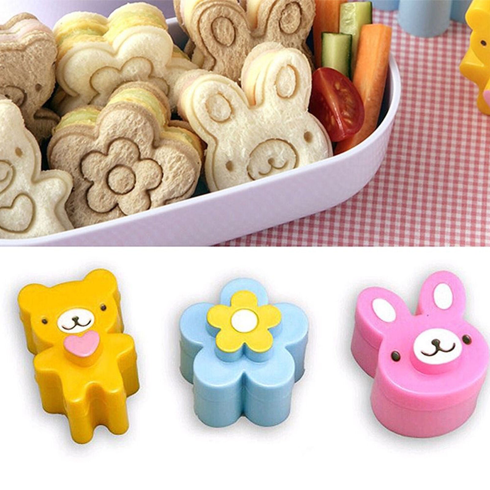 3X Sandwich Toast Crust Cookie Cutter Bread Mold Bento Maker Rabbit Panda Flower
