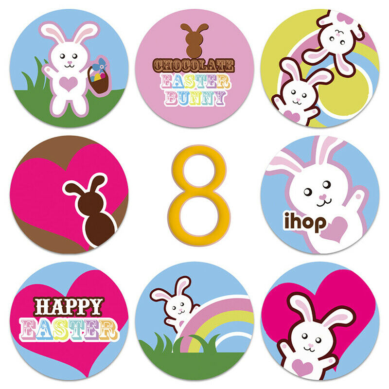 500pcs/set Round Rabbit Bunny Happy Easter Stickers For Gift B.l8