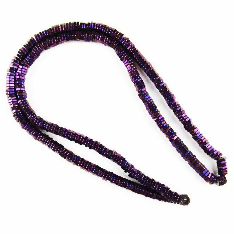 Faceted Purple Hematite Hexagon Pendant Loose Bead 15.5 " 4x1mm 20g A-469TS