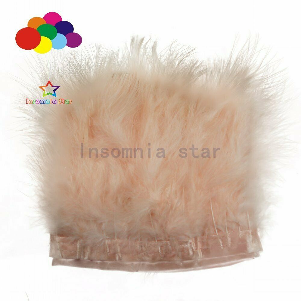 2 Meter Natural Fluffy Champagne pink Marabou Trim Turkey Feathers Fringe CRAFTS