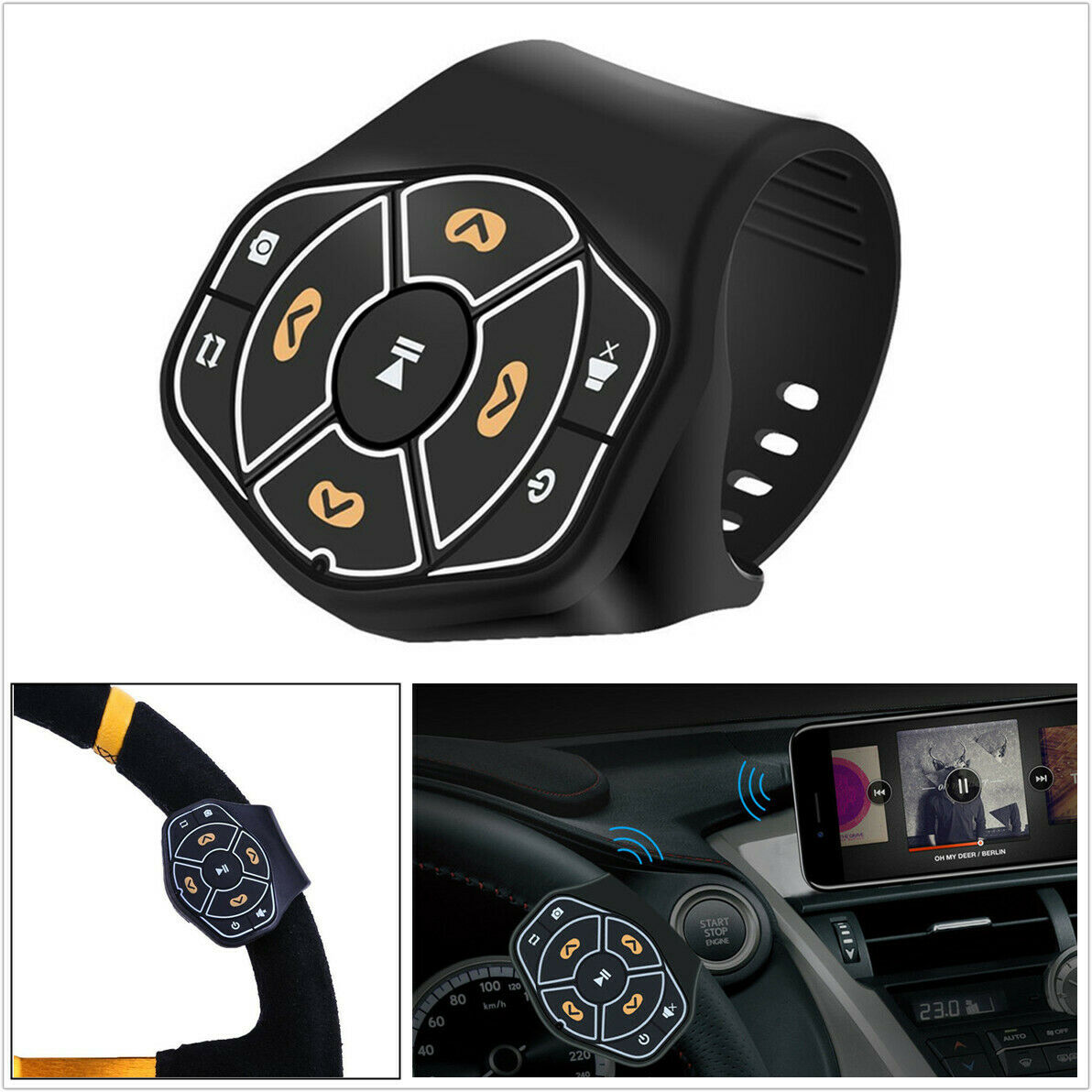 Wireless Bluetooth Car Steering Wheel Hands-free Button Remote Control+Battery