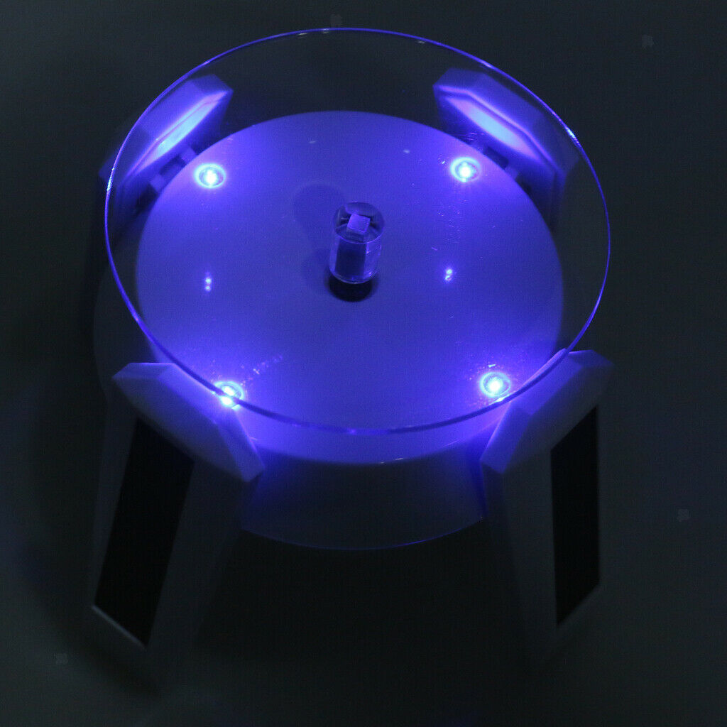 Solar/Battery Powered Rotating Jewelry Display Stand White Base Blue Light