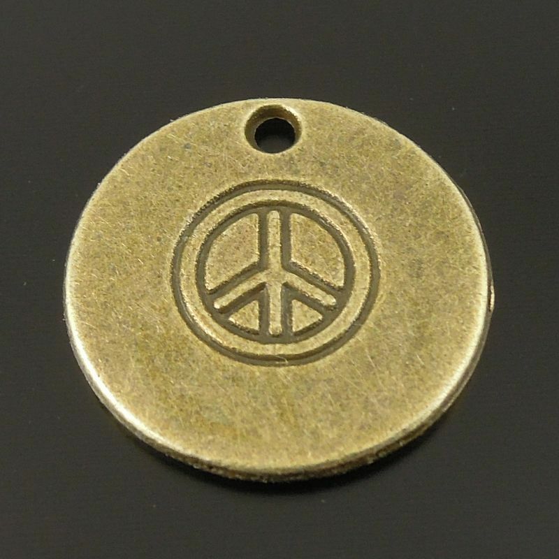 20pcs Antiqued Bronze Peace Symbol Round Tag Charm Alloy For Pendant Crafts 20mm