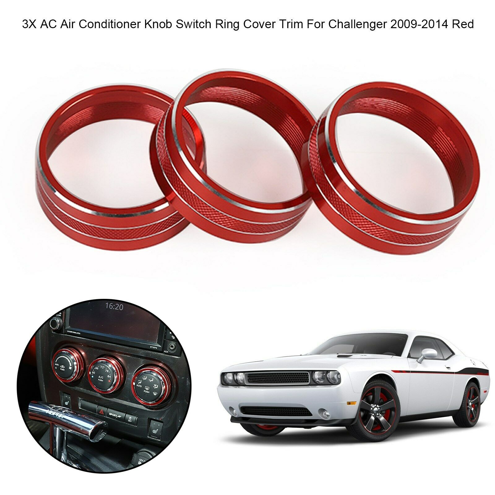 3X AC Air Conditioner Knob Switch Ring Cover Trim For Challenger 2009-2014 Red
