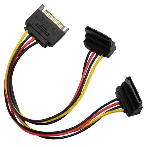 2x  90 degree SATA 15-Pin Male to 2 x 15P Female Y Splitter Adapter Power cable