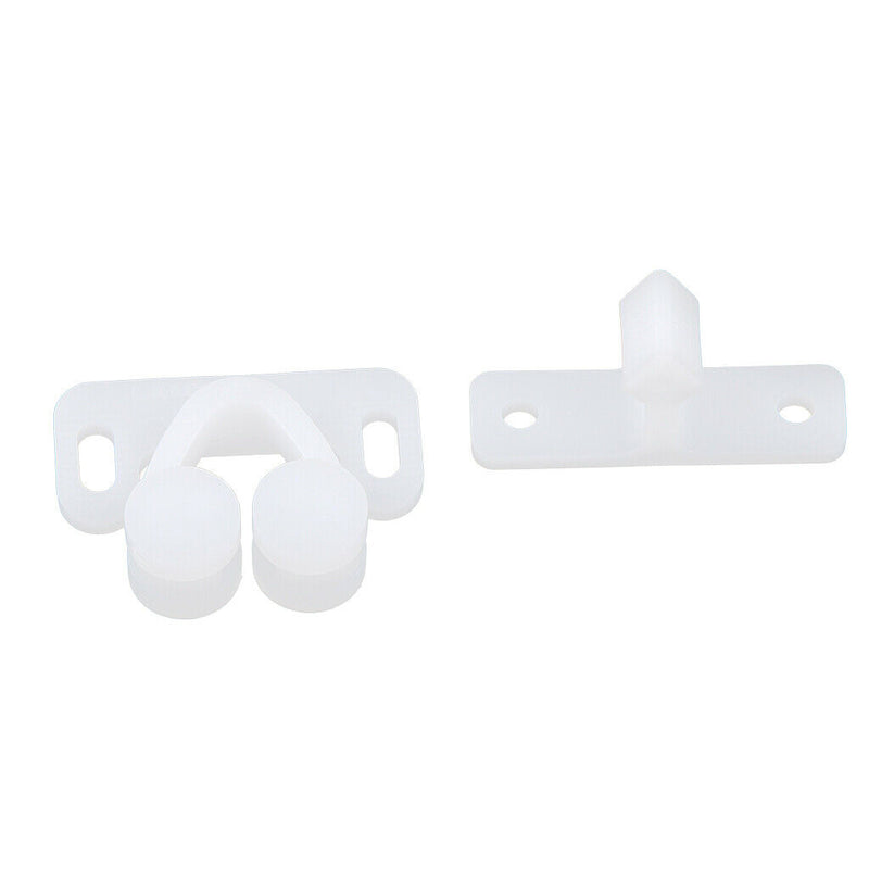 1 Set White Twin Double Ball Roller Catches Cupboard Wardrobe Door Latch