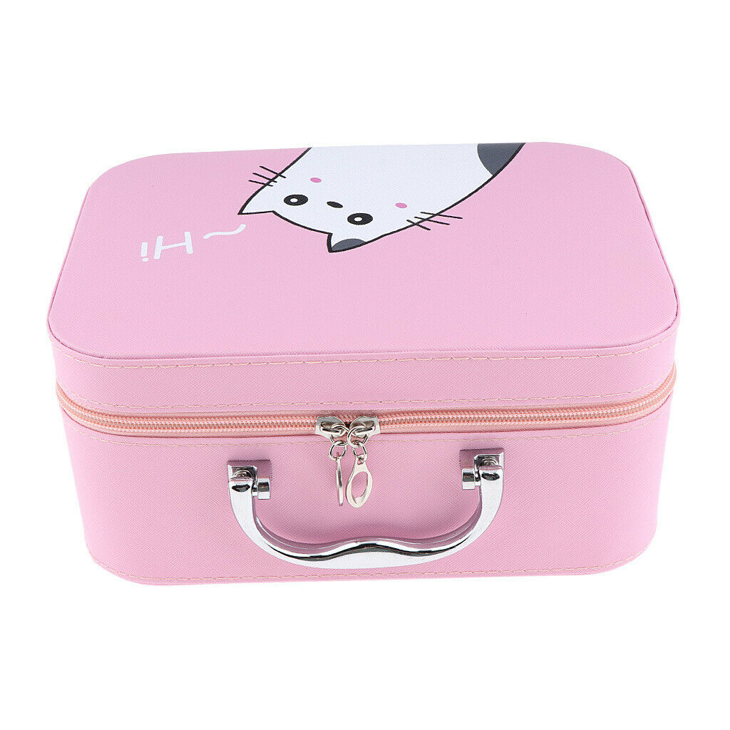 Handheld Leather Makeup Train Case Cosmetic Organizer Bag With Mirror Zipper
