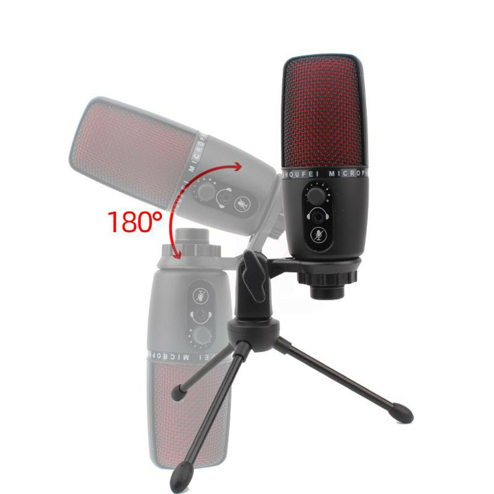 Portable USB audio condenser microphone with tripod for computers Red LED