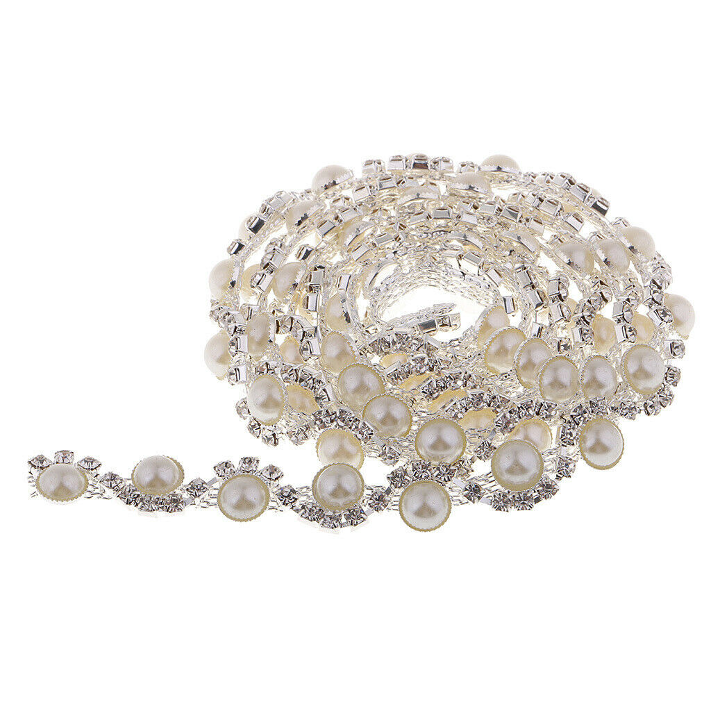 Sewing Trimmings Chain Pearls Rhinestones 1 Meter for Dress Decor