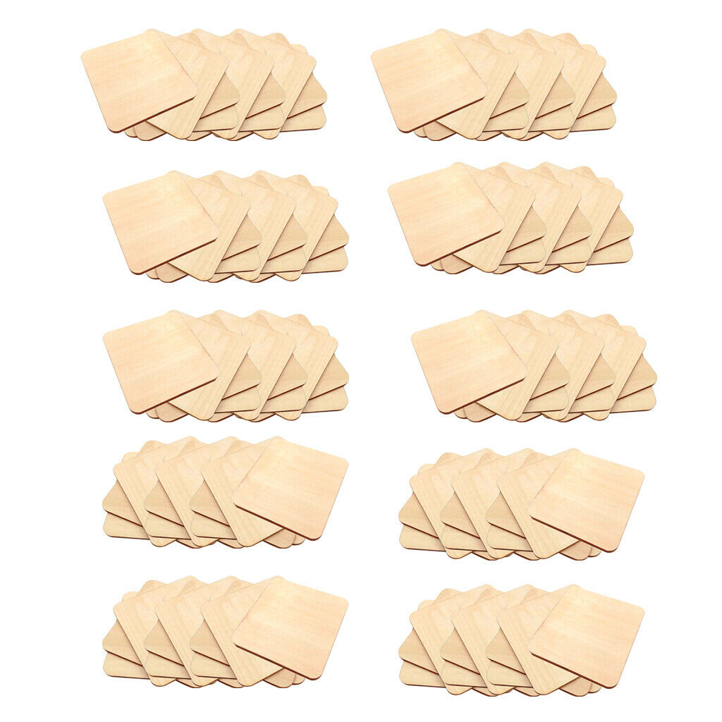 100x Square Durable Wooden Pieces Wood Board Log Slices DIY Supplies 0.8inch