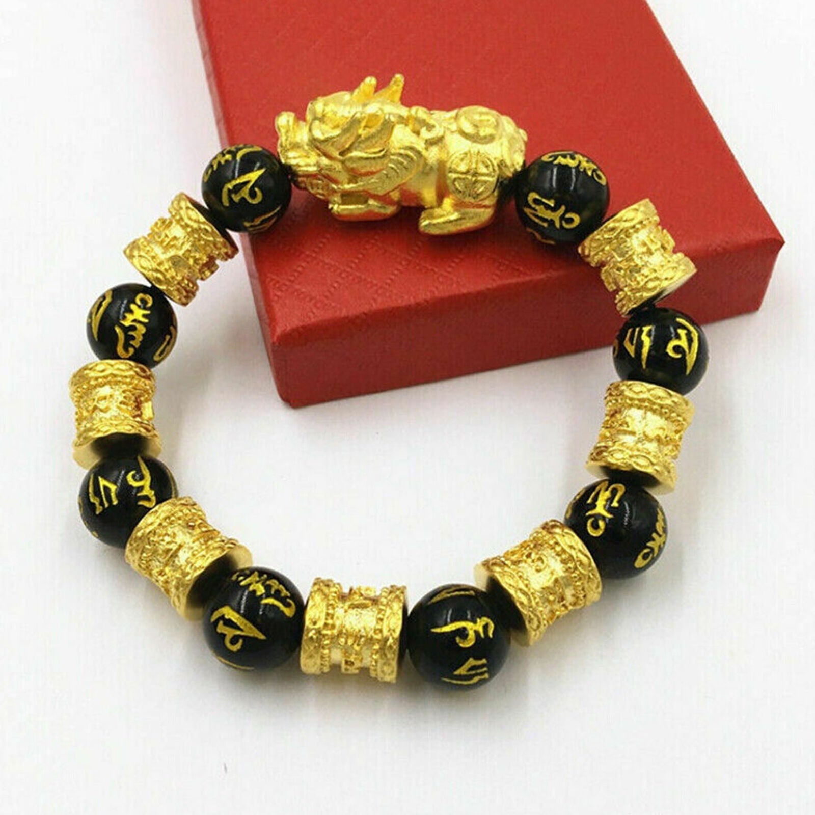 Black Obsidian Feng Shui Bracelet Quality Alloy Wealth Natural Stone