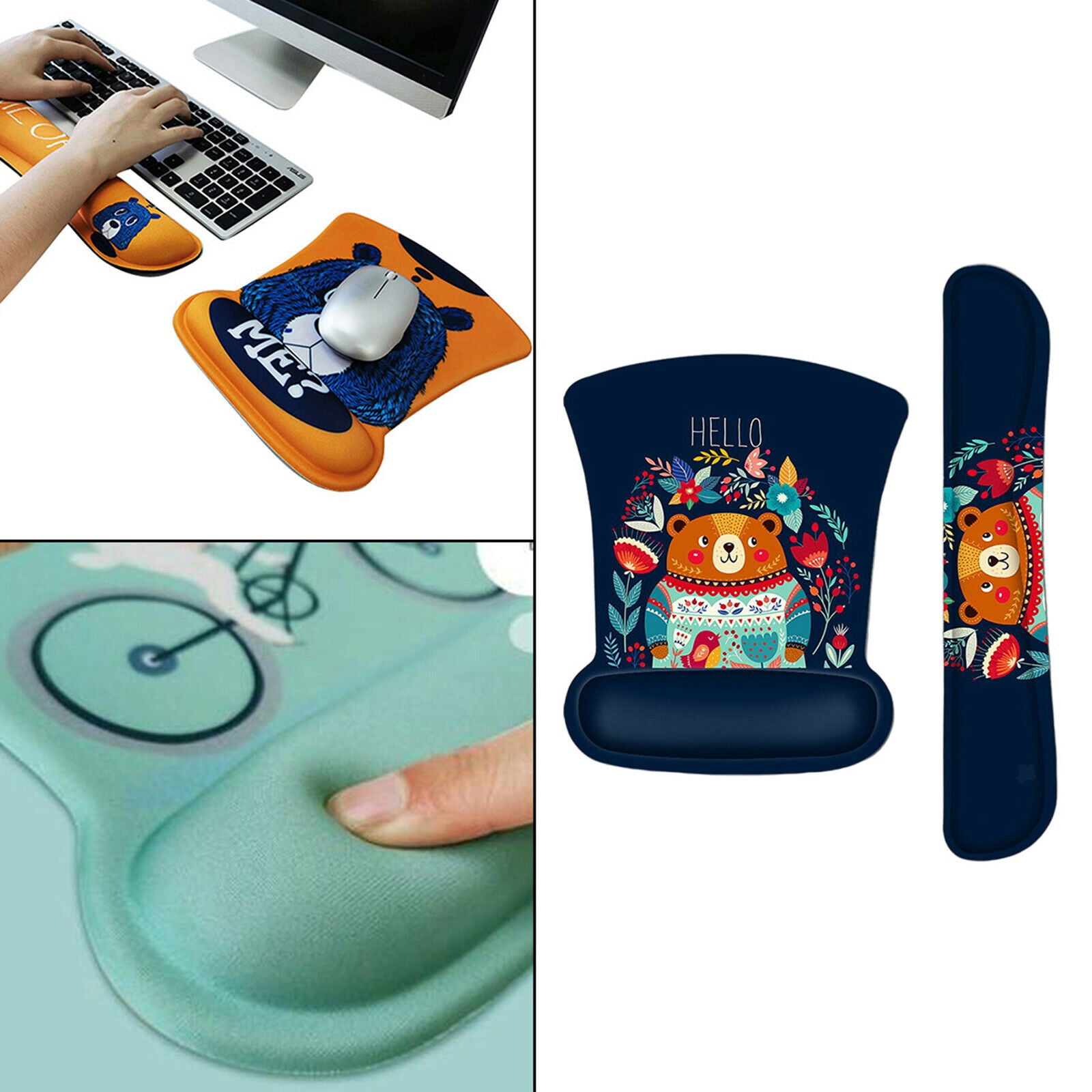 Mouse Pad & Wrist Support Bracer Raised Memory Foam for Computers Office Use