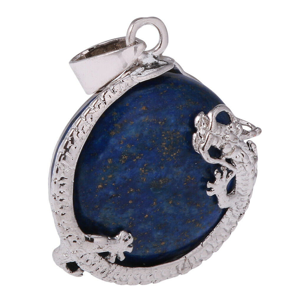 30mm Dragon Inset Gem Pendant DIY Necklace Jewelry  Cyan Tapis Lazuli