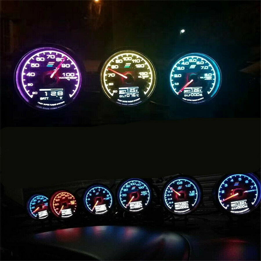 62mm 2.5 Inch 7 Color LCD Digital Gauge Oil Temp Gauge & Voltage Meter & holder