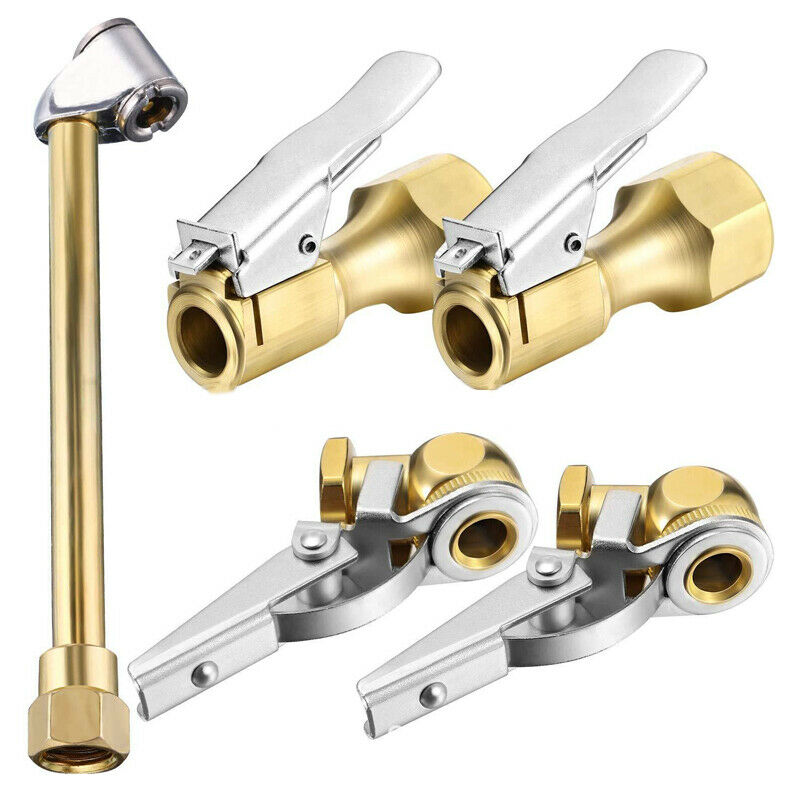 5PC/set Cylinder Brass Clip-on Straight Tire Tyre Inflater Air Clamp 1/4'' NPT