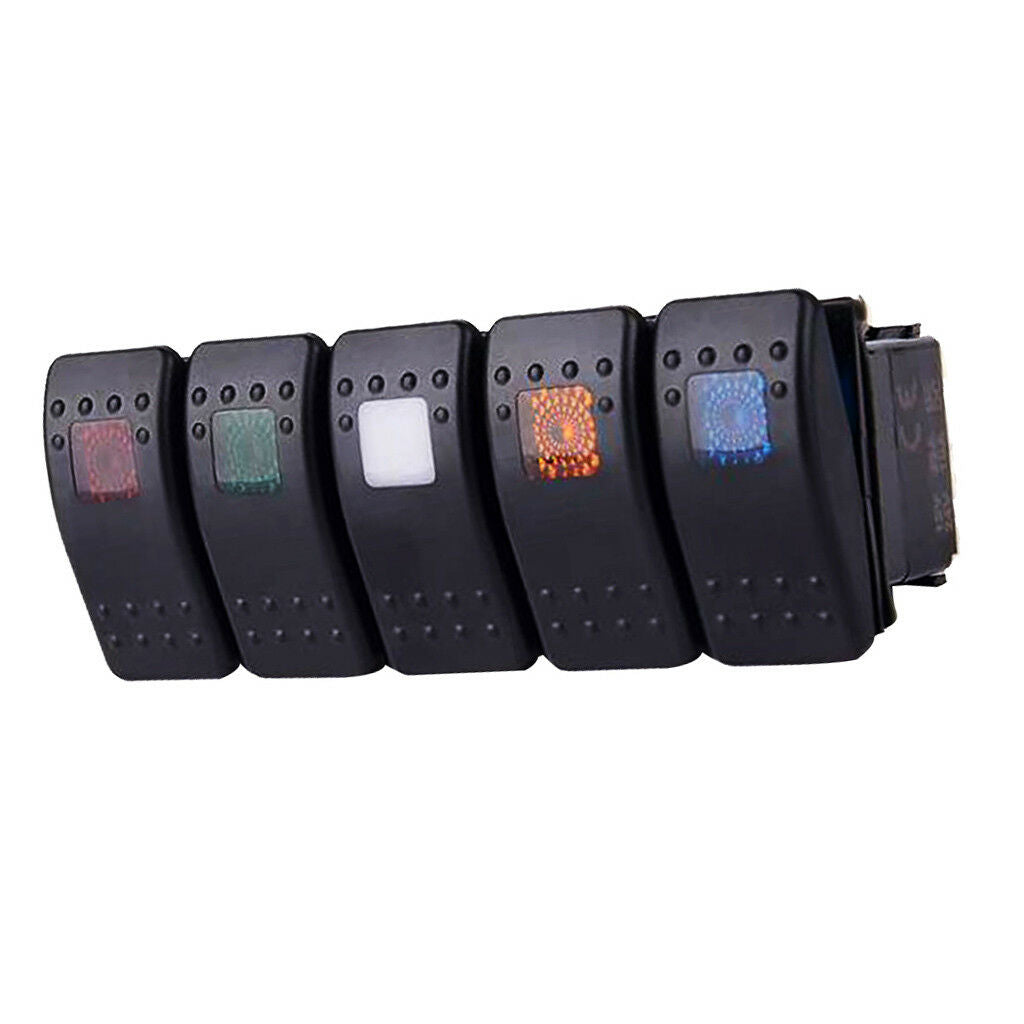 5 x Waterproof 12V 20A Rocker Switch LED Car Boat 5 Colors of Light