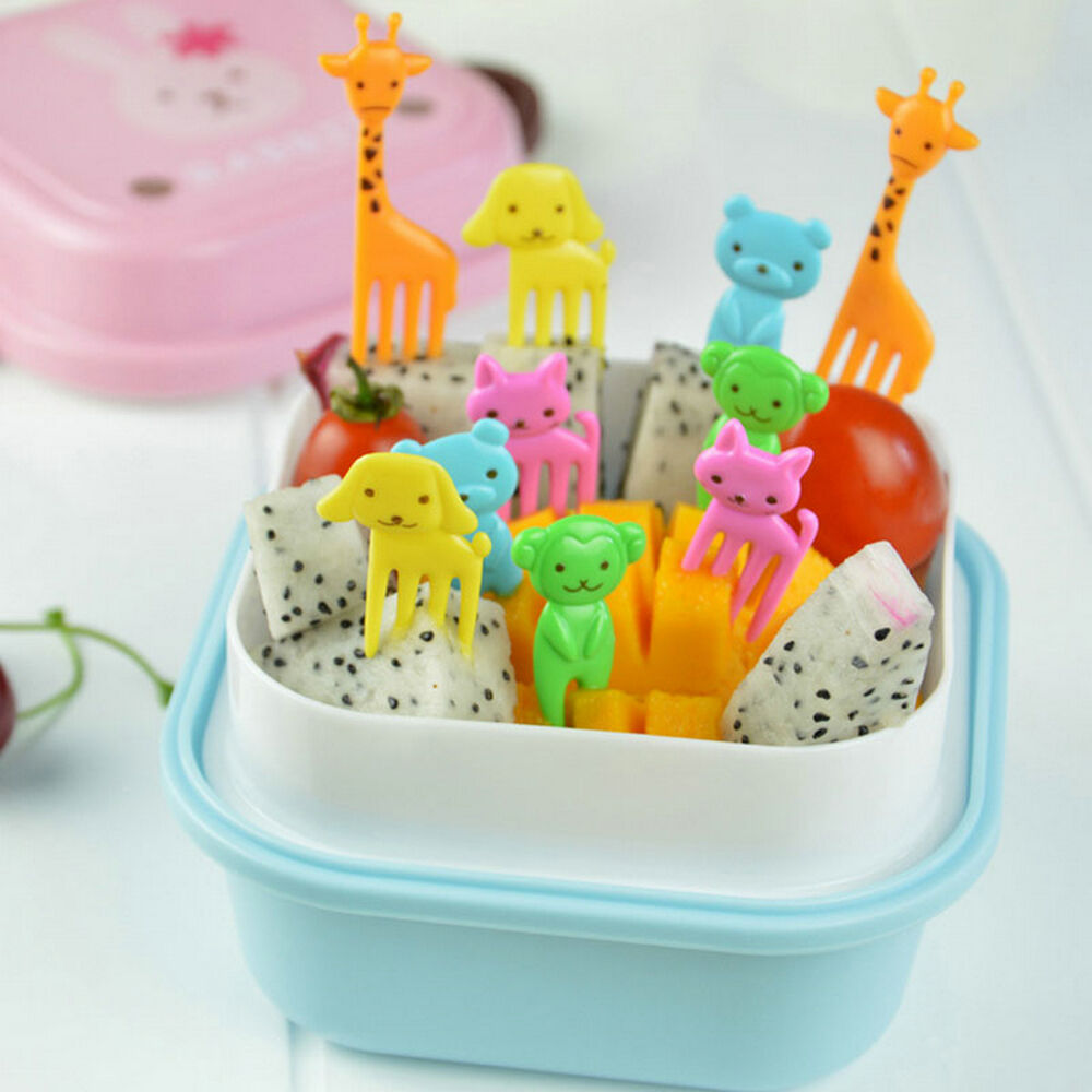10PCS Mini Kids' Animal Food Fruit Picks Forks Lunch Box Accessory Decor Tool