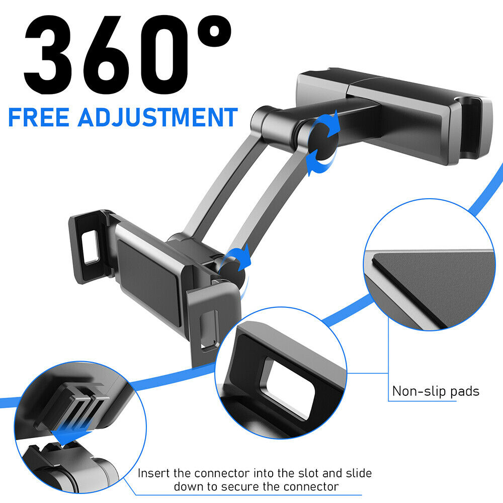 Universal Car Backseat Tablet Holder Rotatable Adjustable For Phone 4.7-12.3"