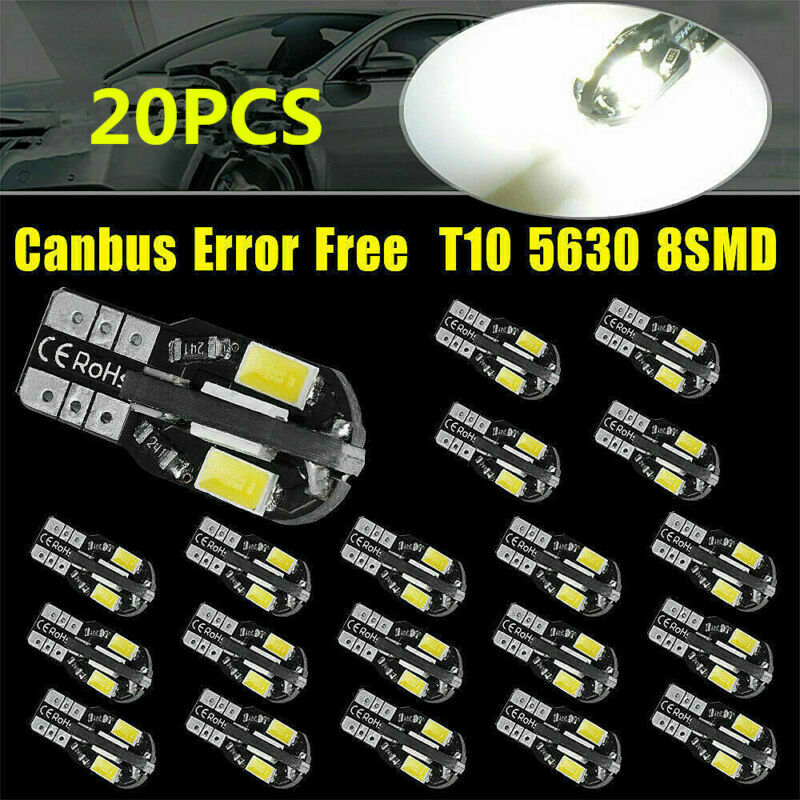 20Pcs Canbus T10 194 168 W5W 5730 8 LED SMD White Car Side Wedge Light Bulb Lamp