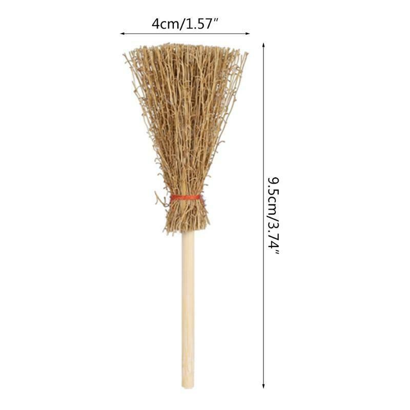 12pcs Mini Broom Red Rope Straw Brooms Hanging Decorations for Halloween Party