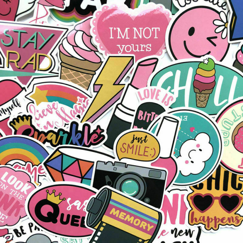 60Pcs/Set Pink Cartoon Stickers Girls Decals Skateboard Luggage Laptop Guitar