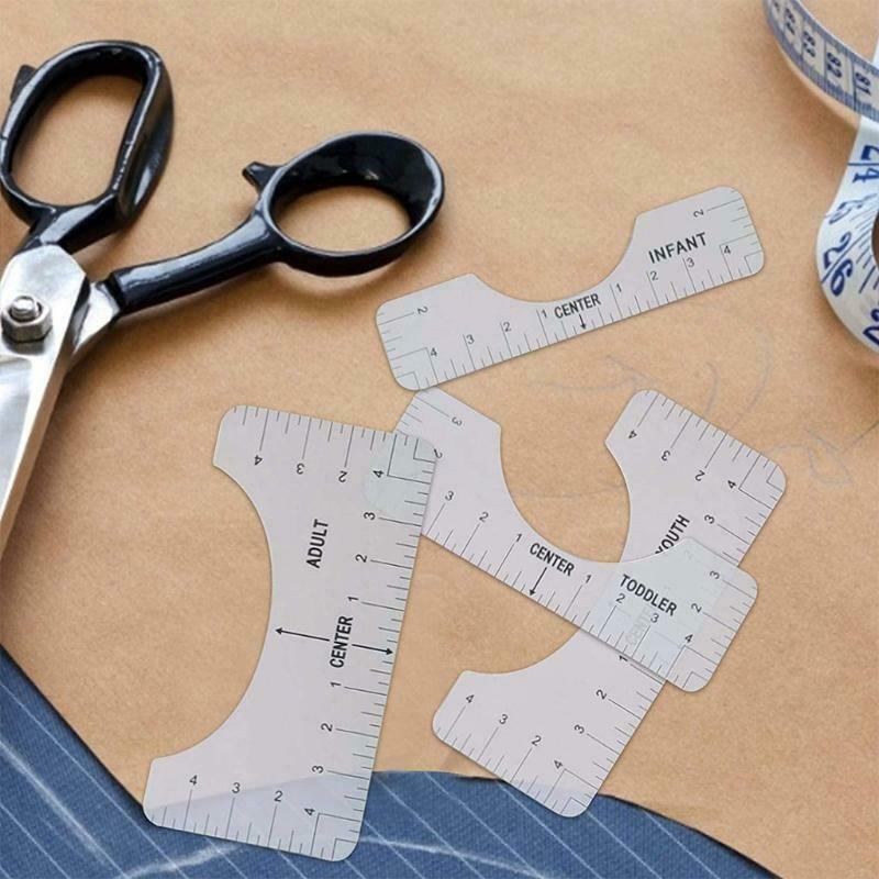 4PCS/Set Round Neck T-shirt Alignment Ruler PVC Sewing Collar Measuring Tool