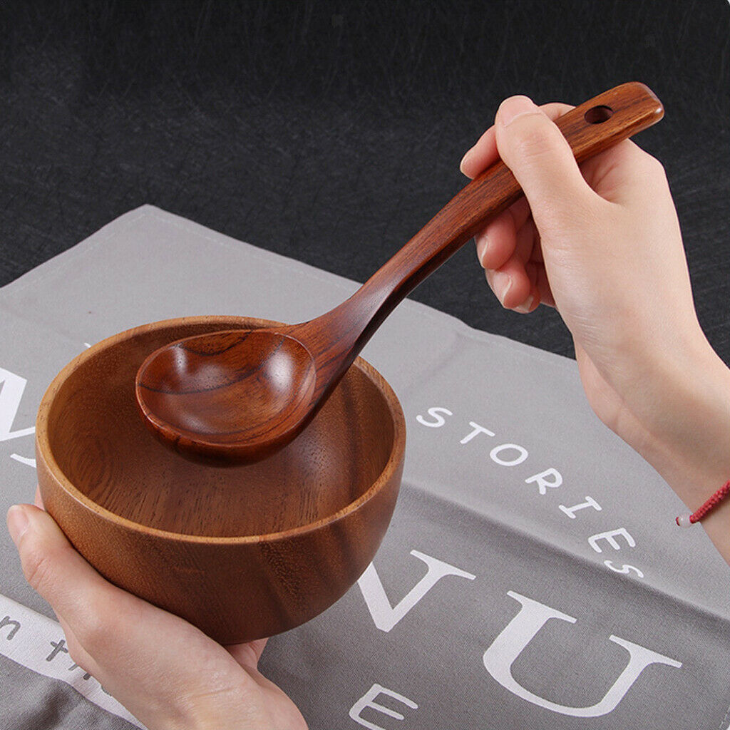 2Pcs Natural Wooden Bamboo Ladle Scoop Soups, Sauces, Casseroles, Porridge