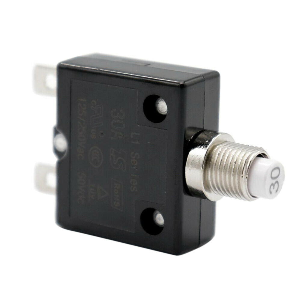 2x 15A/30A Push Button Reset Circuit Breaker, DC 50V AC 125/250V Thermal