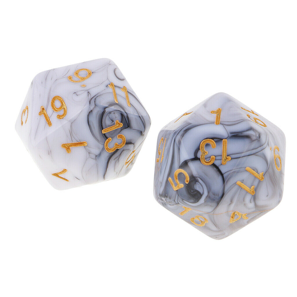 2X D20 Multi Side Dices for Roleplaying Game DND Game Math Teaching White Gray