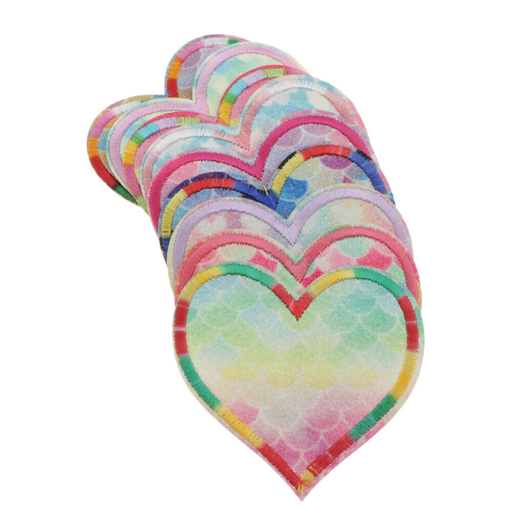 9Pcs Heart Iron/Sew On Patch Mermaid Badge Jeans Jackets Applique Bulk