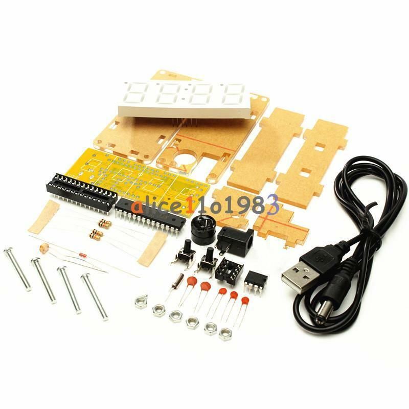 DIY Kit Blue LED Electronic Clock Microcontroller Digital Clock Time Thermometer